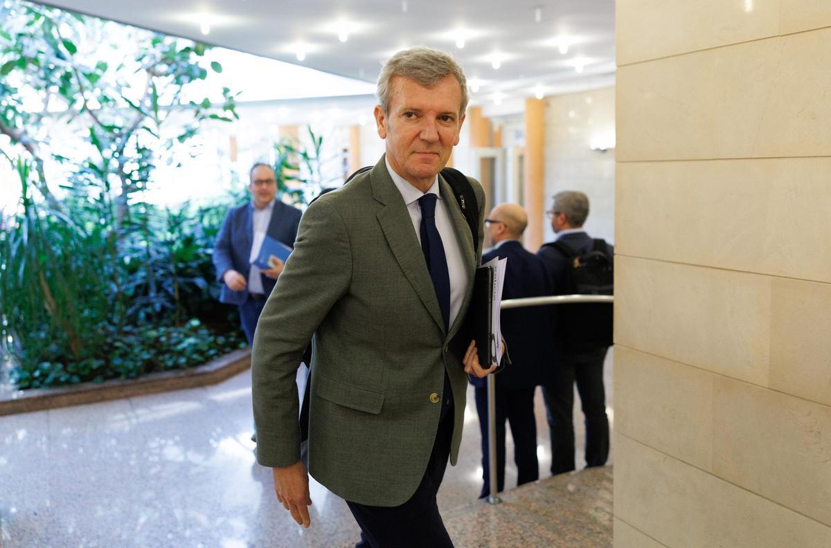 El presidente de la Xunta, Alfonso Rueda, este lunes en San Caetano