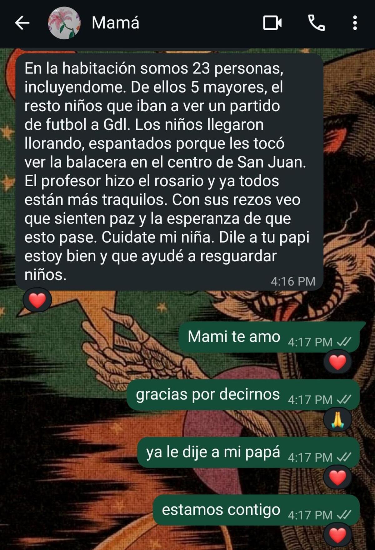 Mensaje recibido por Didi durante los sucesos del 22 de febrero, describiendo lo vivido en San Juan de los Lagos (Jalisco, México)