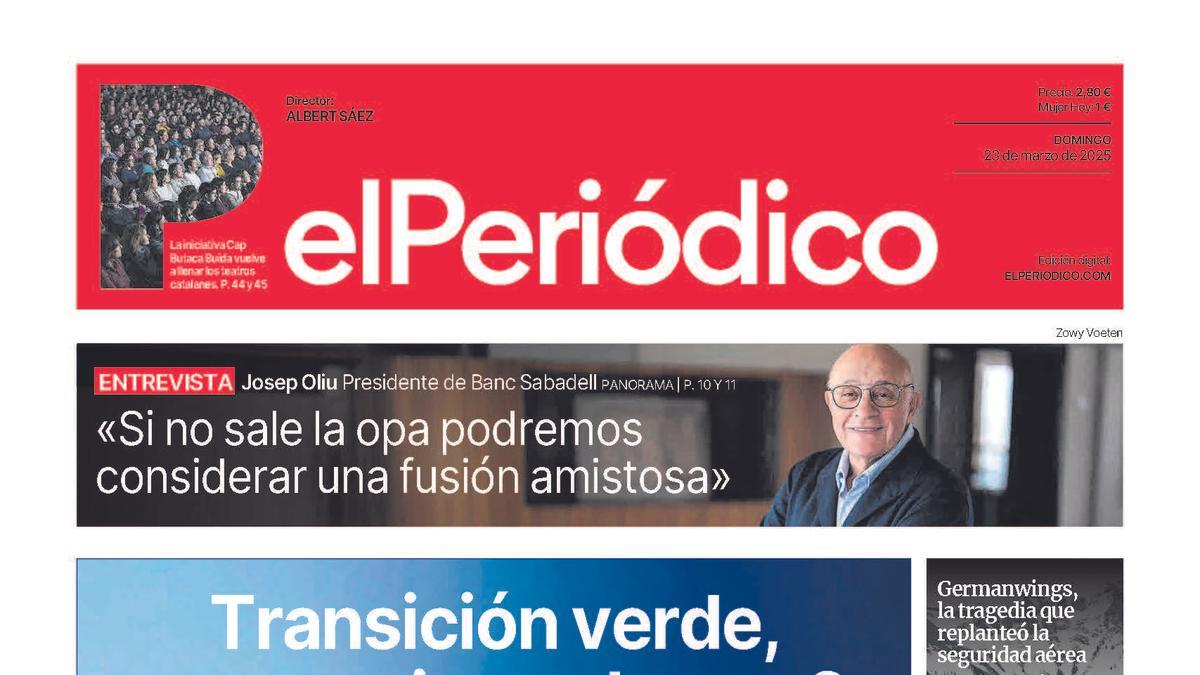 La portada de EL PERIÓDICO del 23 de marzo de 2025