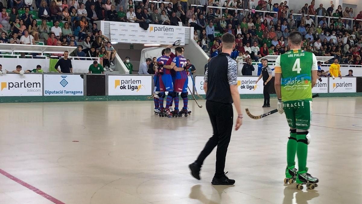 El Barça celebra un gol ante el Calafell