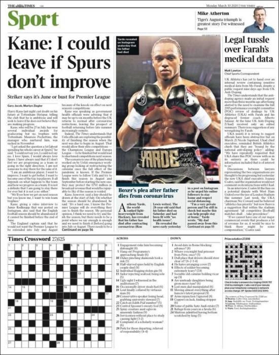 Portada THE TIMES SPORT lunes 30 marzo 2020