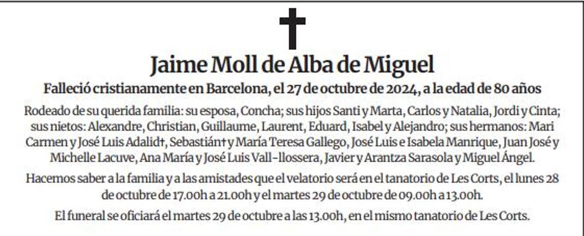 Muere Jaime Moll de Alba de Miguel.