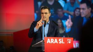 El presidente del Gobierno en funciones Pedro SÃ¡nchez interviene en un acto polÃ­tico en Viladecans (Barcelona), a 30 de octubre de 2019.