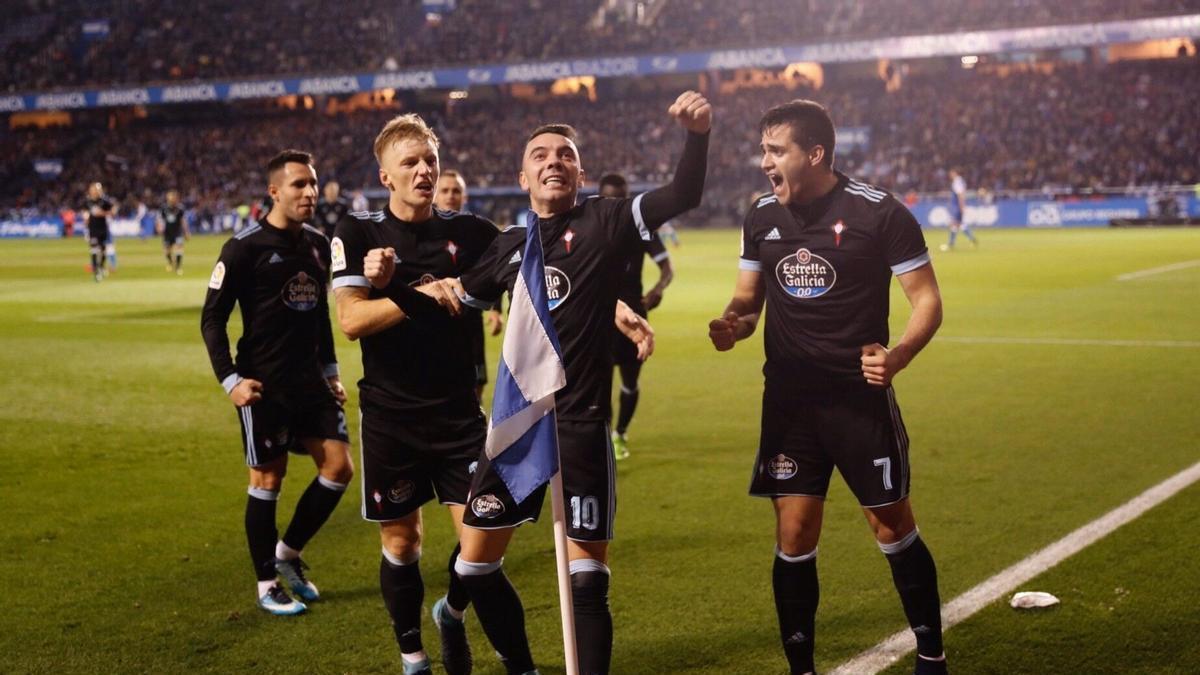 Gol de Iago Aspas en el último derbi entre Deportivo y Celta en Riazor en diciembre de 2017