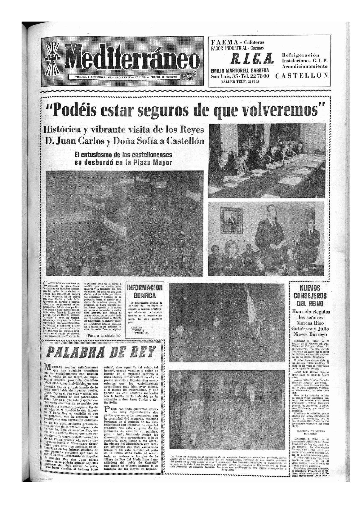 Primera visita de los reyes Juan Carlos I y Sofía a Castellón, en 1976