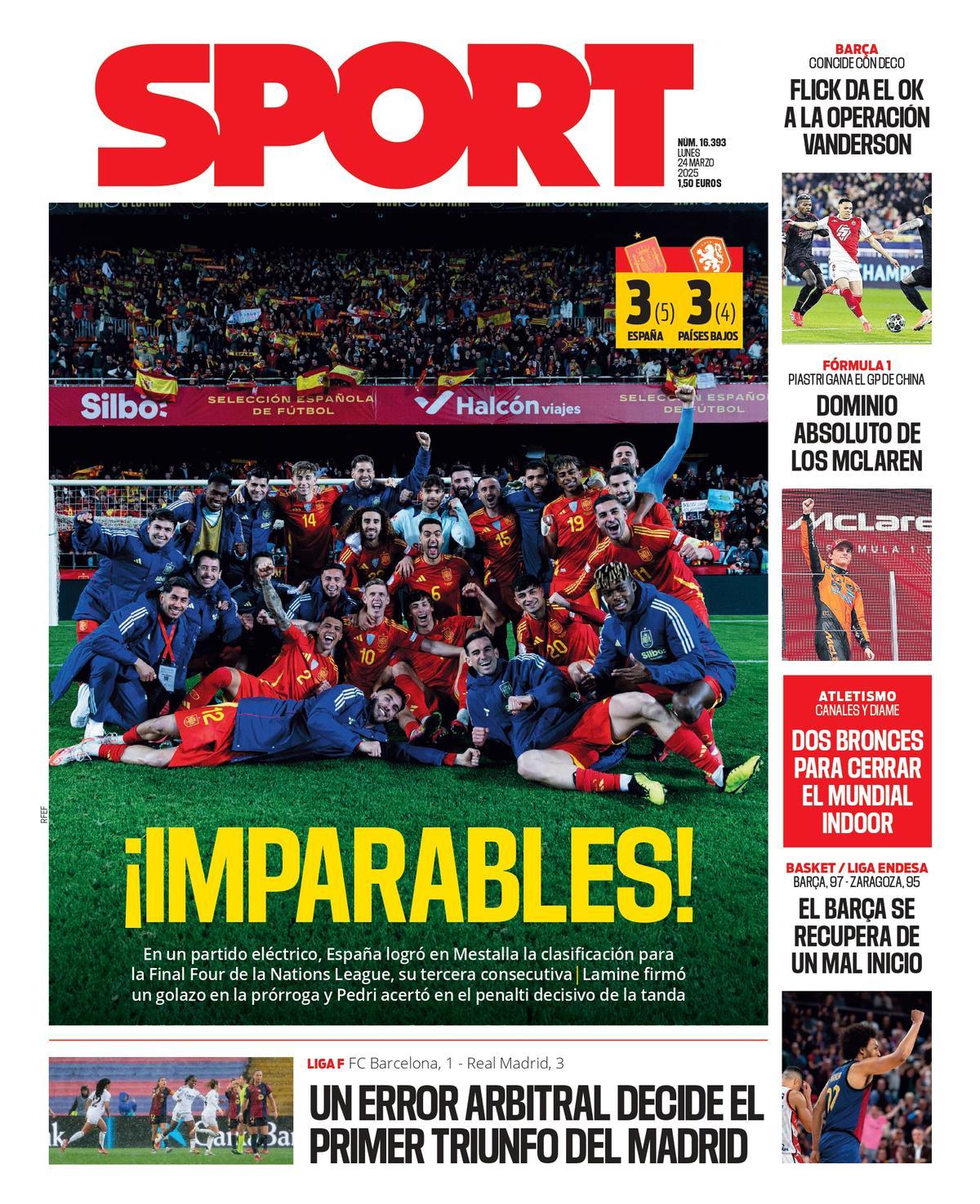 La portada de SPORT de hoy, lunes 24 de marzo de 2025