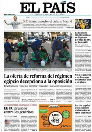 ’El País’ destaca a més que la Fiscalia Anticorrupció demana jutjar Francisco Camps pels vestits, i també el finançament del PP. També que la nova Batasuna presenta avui uns estatuts com els de PSOE i PNB, i que la BBC reintegra en antena una presentadora de 63 anys.