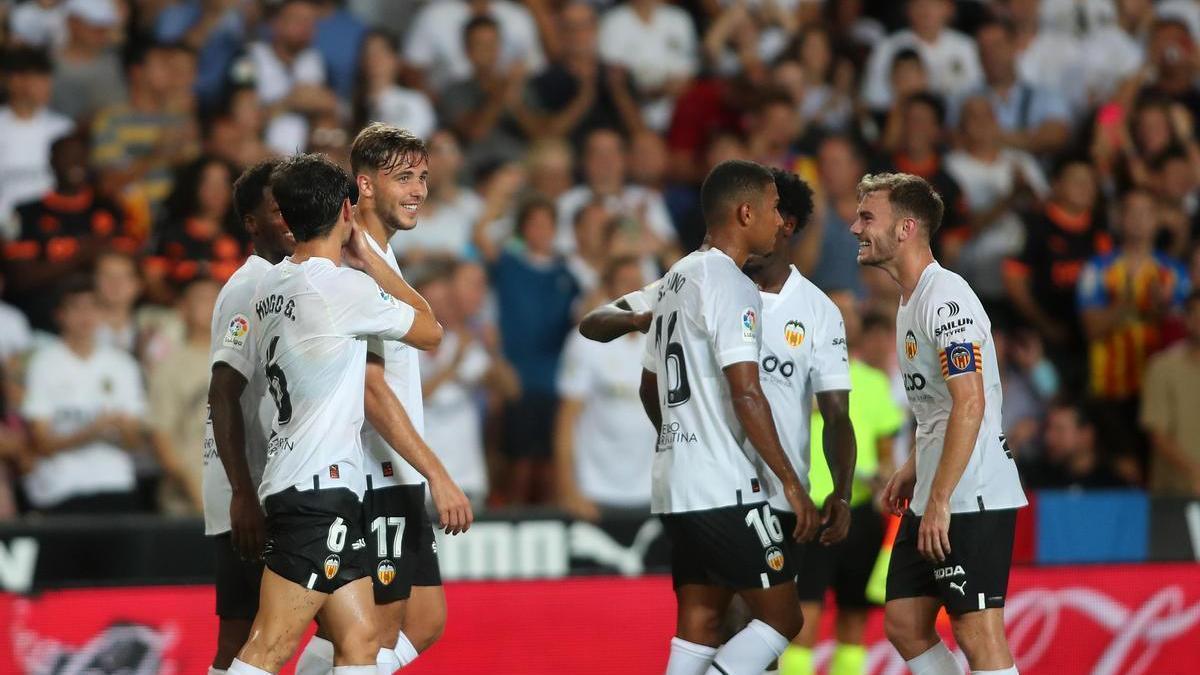 El Valencia celebra un gol ante el Getafe