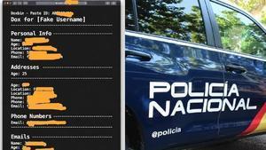 La Policía Nacional desplegó un dispostivo de búsqueda del hacker que culminó el pasado 27 de mayo. A la izquierda, una plantilla de exposición de datos robados en Doxbin