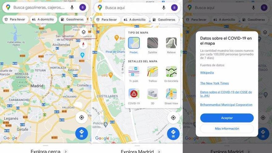 Google Maps: así puedes comprobar la incidencia de covid en tu zona