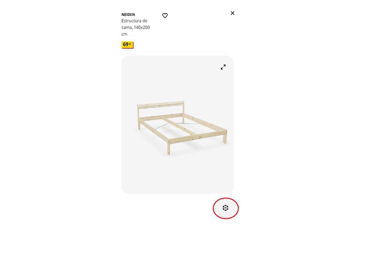 Captura de la función 'Ver 3D' disponible en la web de Ikea.
