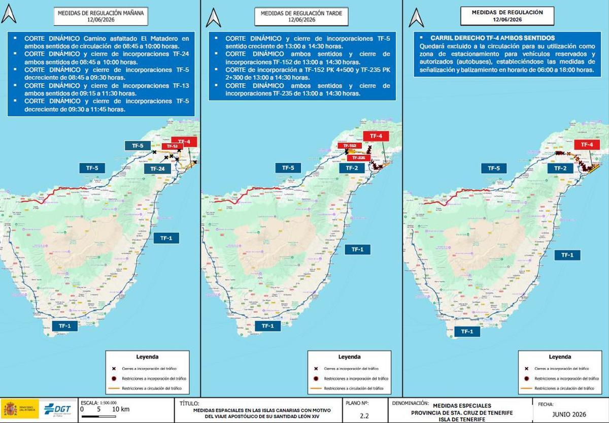 Mapa con todos los cortes que afectan a Tenerife