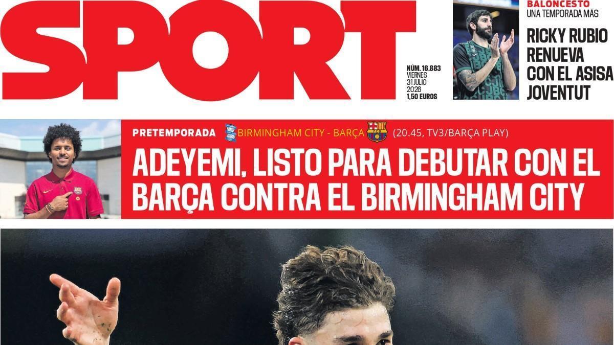 Esta es la portada de SPORT de hoy, viernes 31 de julio