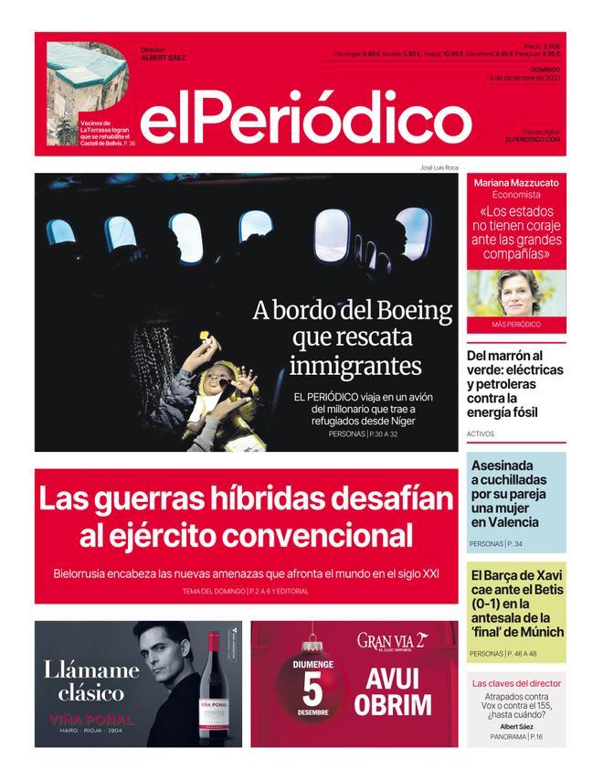 La portada de EL PERIÓDICO del 5 de diciembre de 2021.