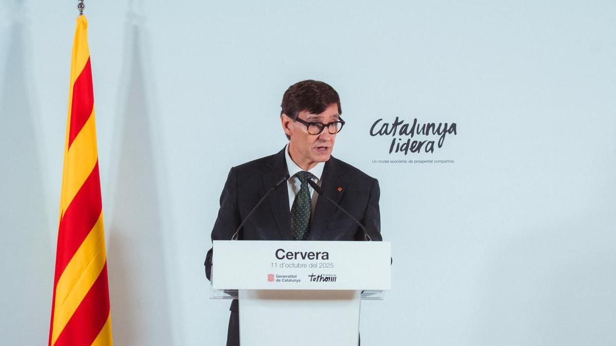 El president de la Generalitat, Salvador Illa, durante una conferencia en Cervera