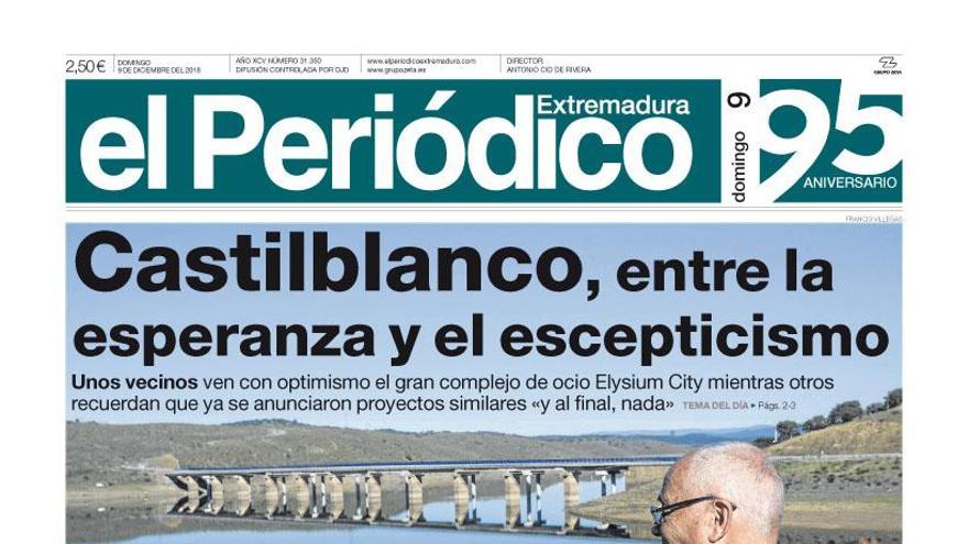 Esta es la portada de EL PERIÓDICO EXTREMADURA correspondiente al día 9 de diciembre del 2018