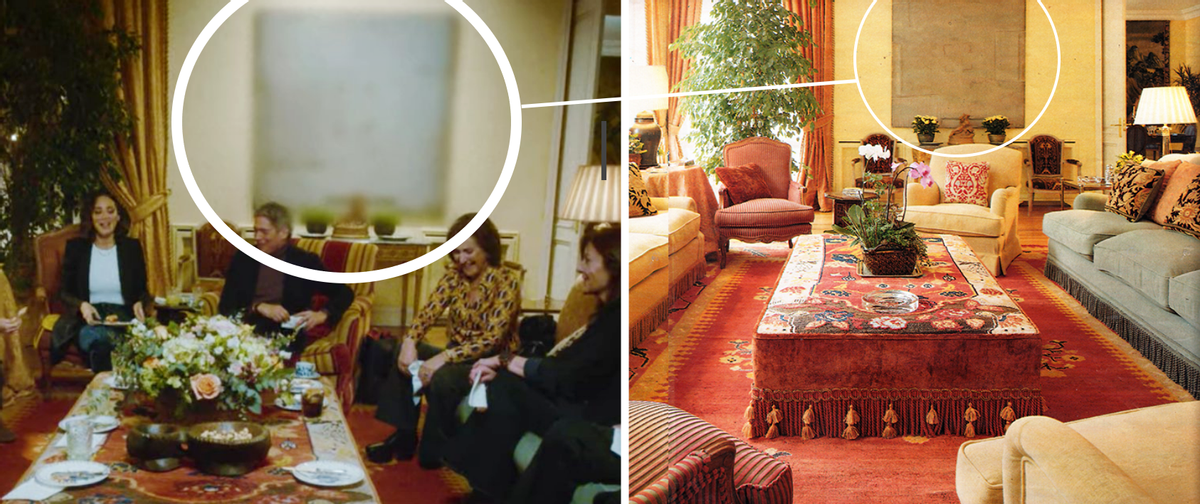 A la izquierda, el salón de Preysler en el reality de Netflix; a la derecha, en el ¡HOLA! de 1992