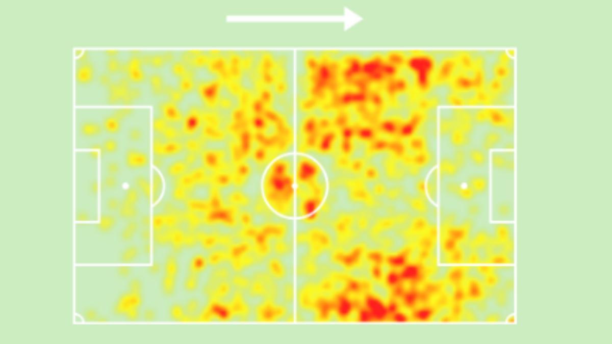 El mapa de calor de la temporada de Bernardo Silva