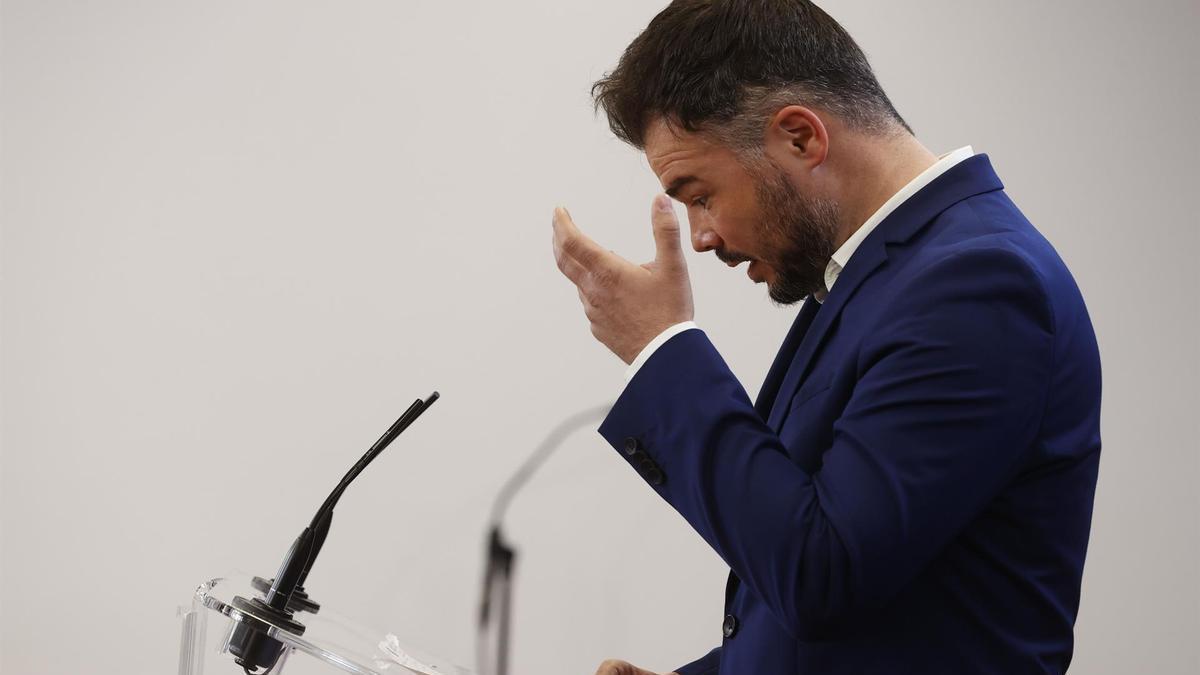 Gabriel Rufián, portavoz de ERC, en rueda de prensa en el Congreso.