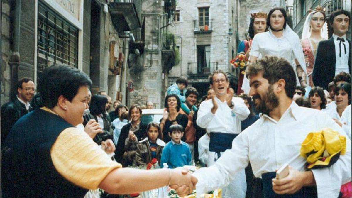 Carme Ribas i Mora, en un acte festiu al Barri Vell de Girona, en una imatge d'arxiu.