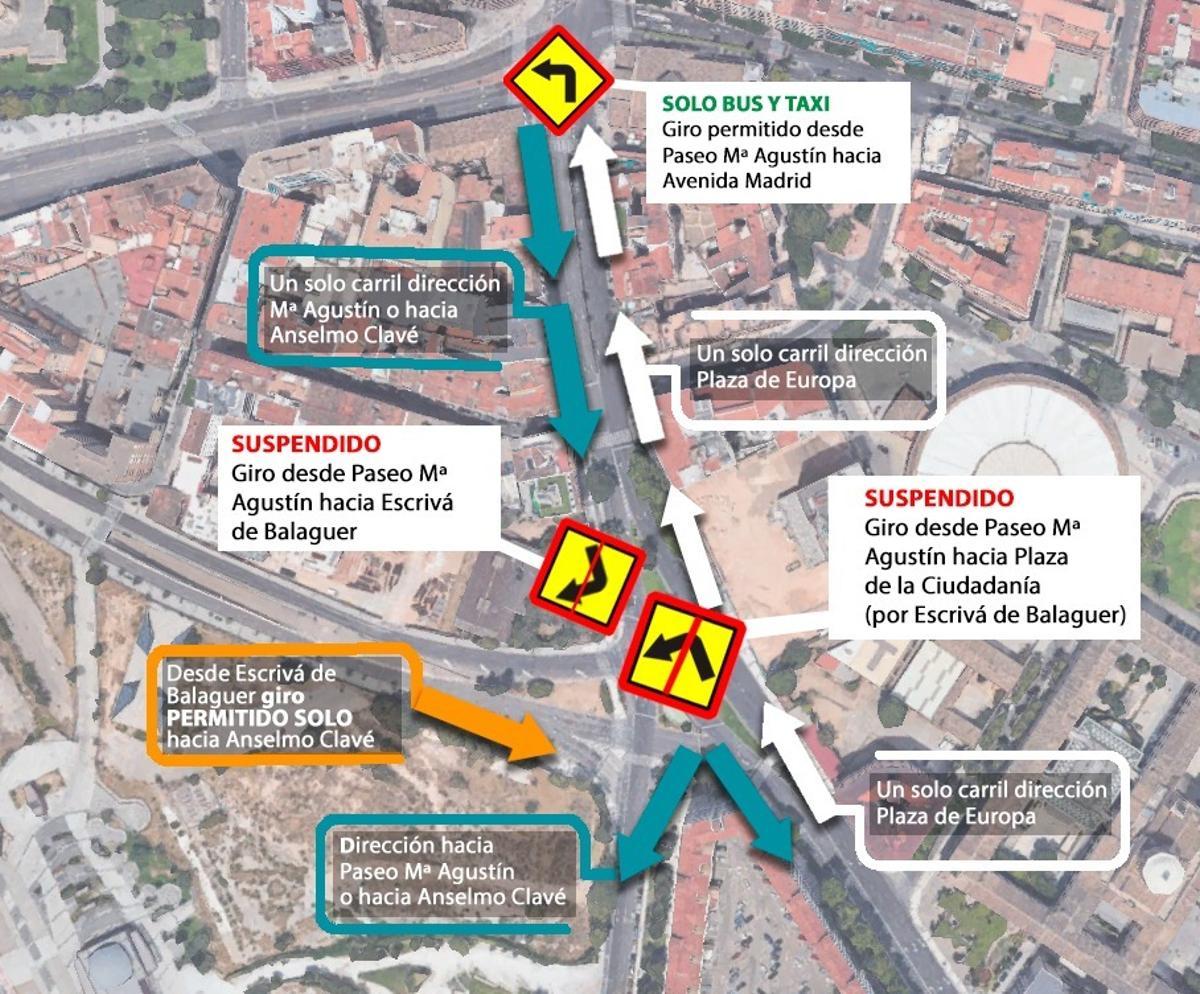 Plano detallado con los desvíos motivados por las obras.