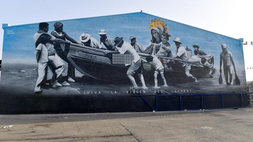 La cofradía de pescadores de Arguineguín renueva el mural de la Virgen del Carmen