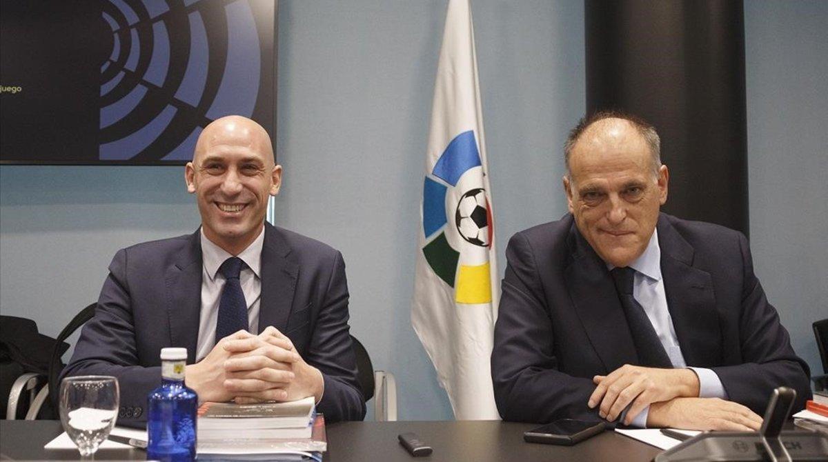 rozas53115566 08 11 2018 luis rubiales y javier tebas antes de la asamblea200414155445