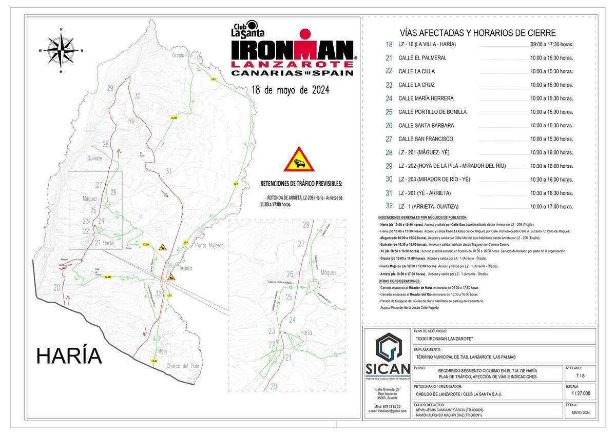 Cortes de carreteras en el municipio de Haría por el Ironman Lanzarote 2024.