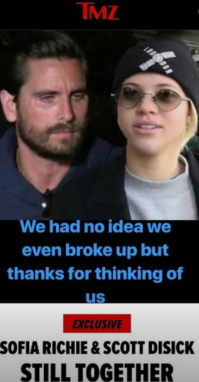 Scott Disick desmiente en un Stories su ruptura con Sofia Richie