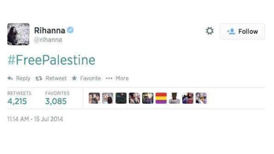 Rihanna mete la pata en Twitter al pedir una Palestina libre