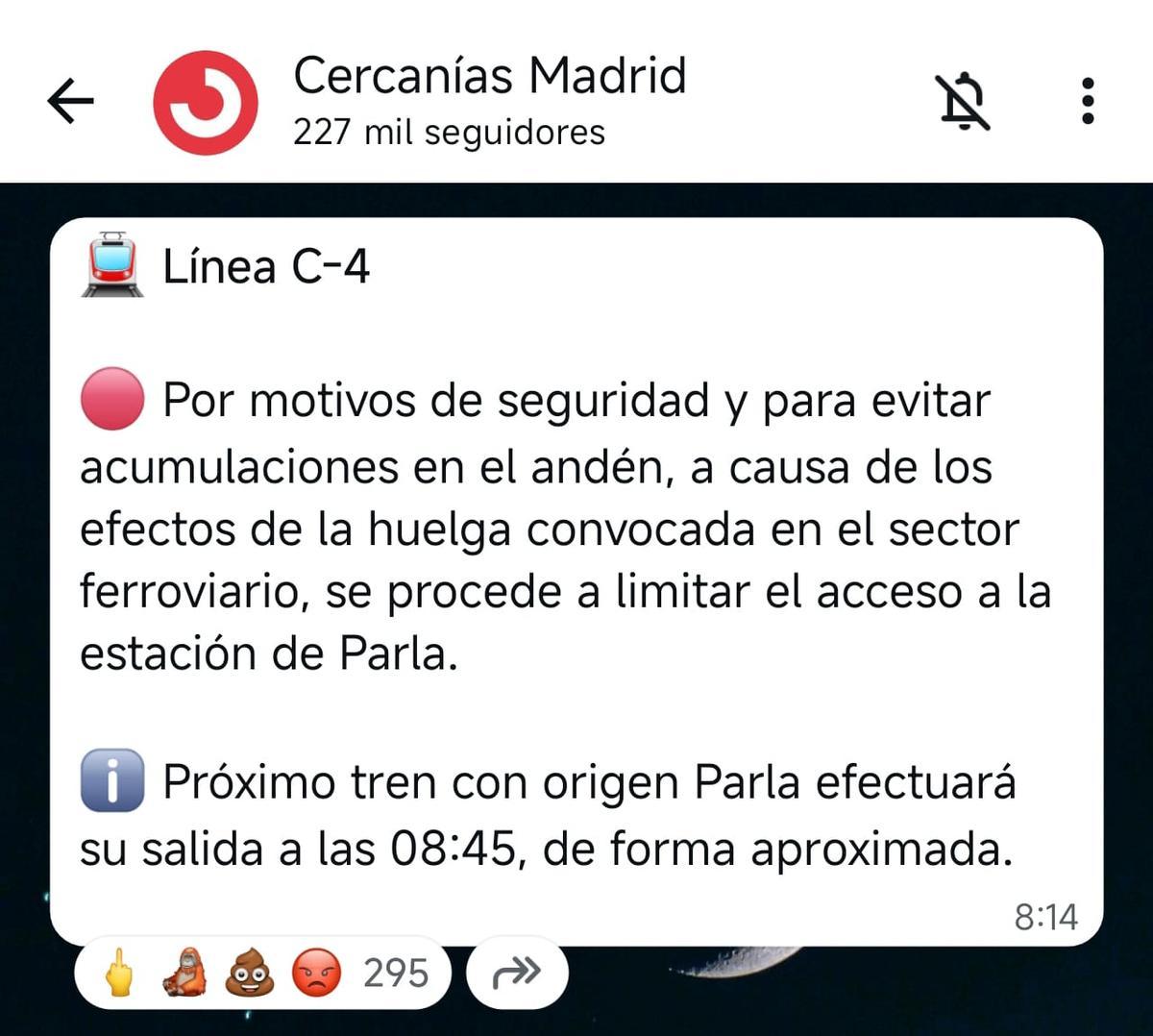 Las limitaciones al acesso en la estación de Parla se han sucedido a lo largo de toda la mañana