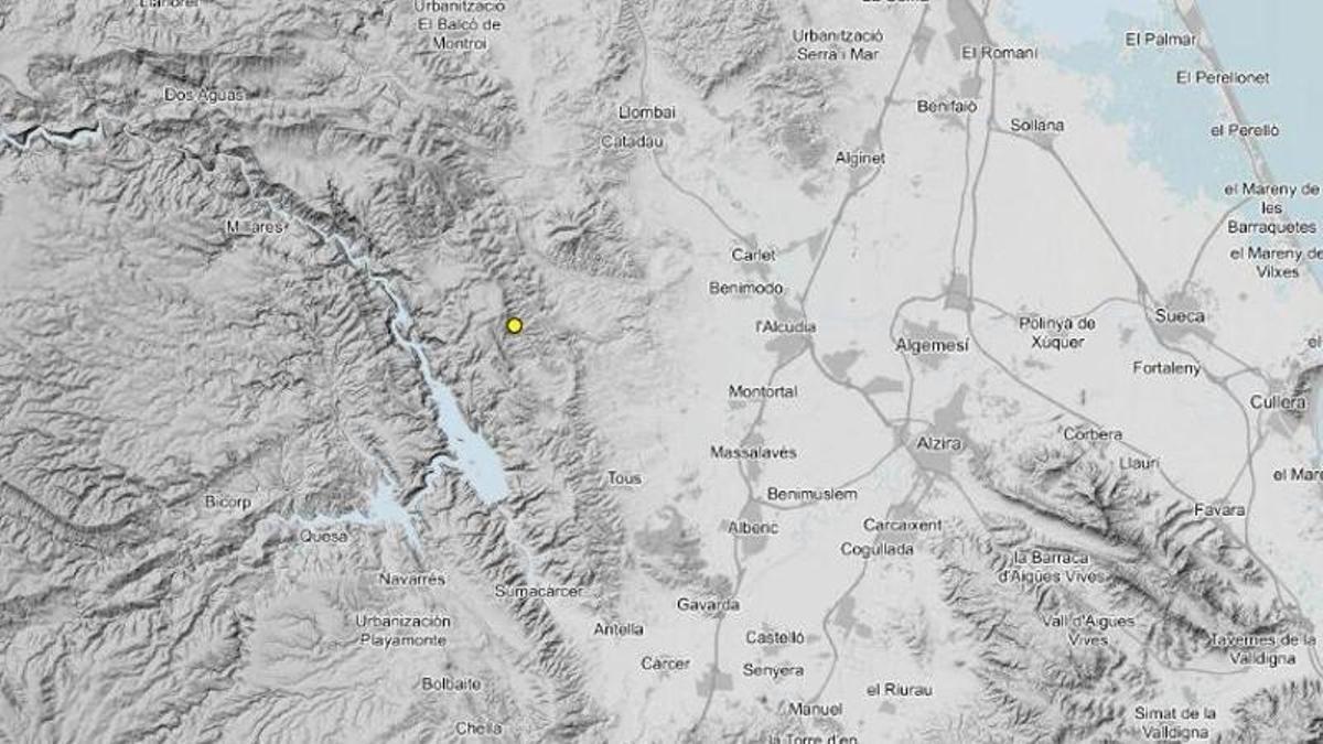 Localización del terremoto detectado por el IGN este miércoles en Tous.