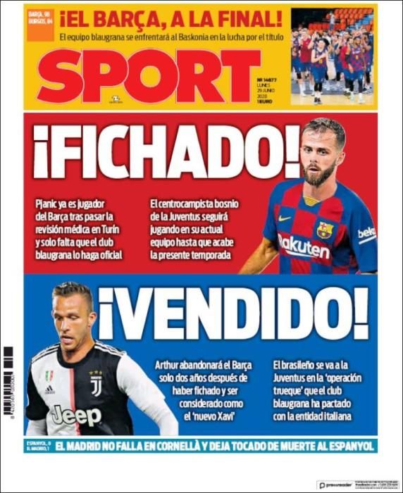 Portada SPORT lunes 29 junio 2020