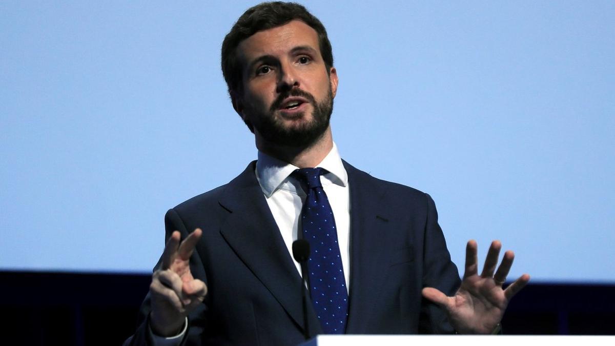 El presidente del Partido Popular, Pablo Casado, durante su discurso en el 13º Congreso Nacional de la Distribución de la Automoción en el Centro de Convenciones Norte