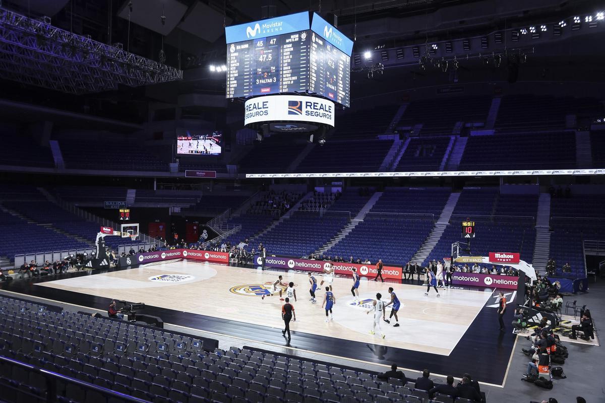 El Movistar Arena, vacío durante el encuentro del Real Madrid con el Maccabi Tel Aviv en enero.