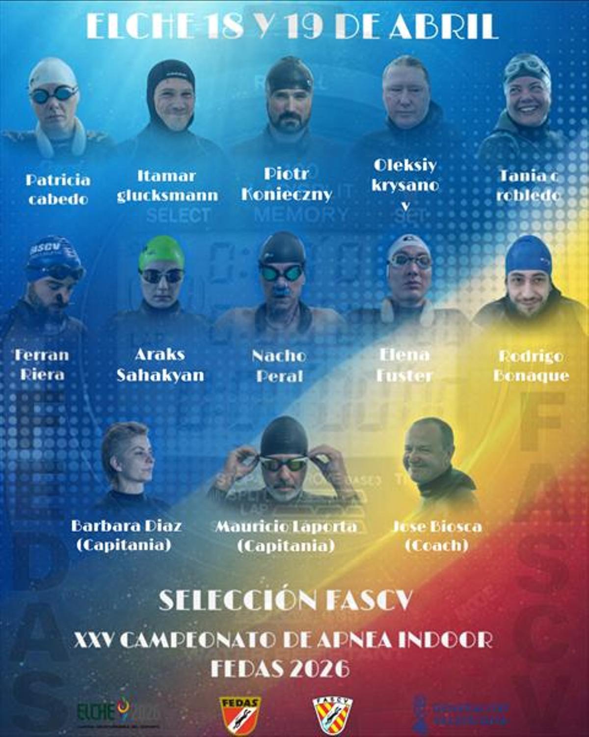 Deportistas de la Comunidad Valenciana, en el Campeonato de España de Apnea Indoor FEDAS 2026.