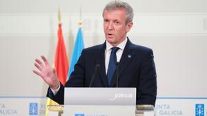 El presidente de la Xunta de Galicia, Alfonso Rueda, en rueda de prensa.