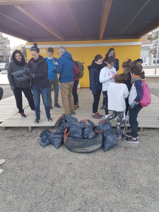 Voluntaris netegen la brossa a la platja de Llançà