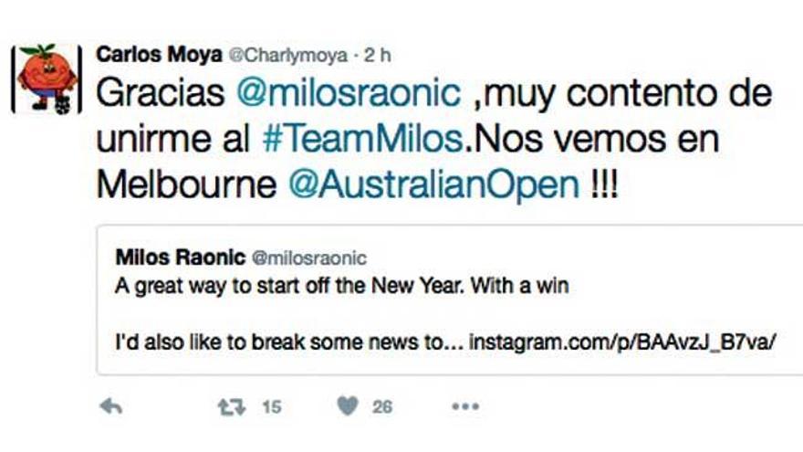 El tuit que escribió Carlos Moyá.