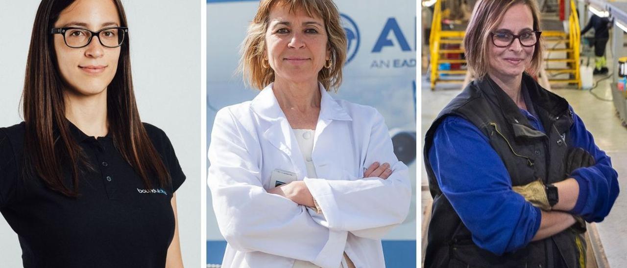 De izquierda a derecha: Teresa Busto (vicepresidenta de Airbus), Cristina Aleixendri (CEO de Bound4Blue) y Cristina Pardo (oficial de taller en FGV).