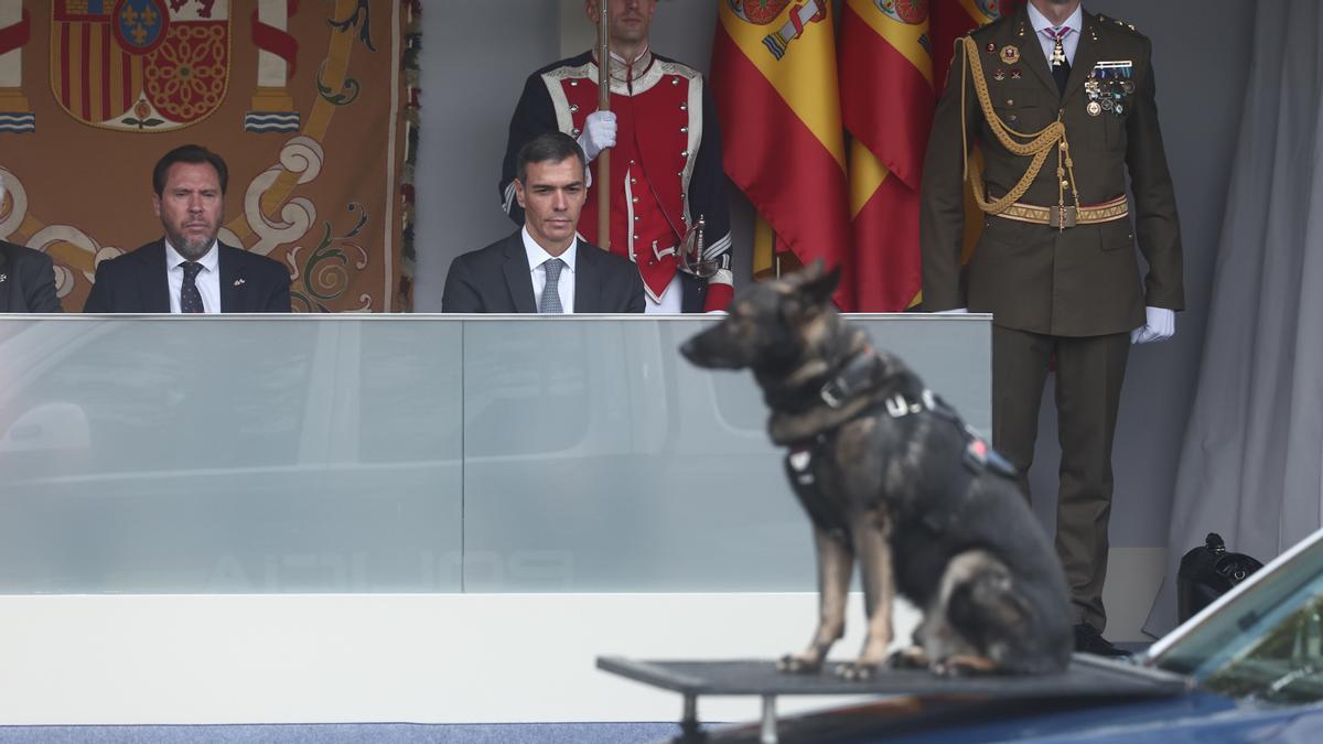 El rey Felipe y la princesa Leonor durante el desfile de las Fuerzas Armadas con motivo de la Fiesta Nacional