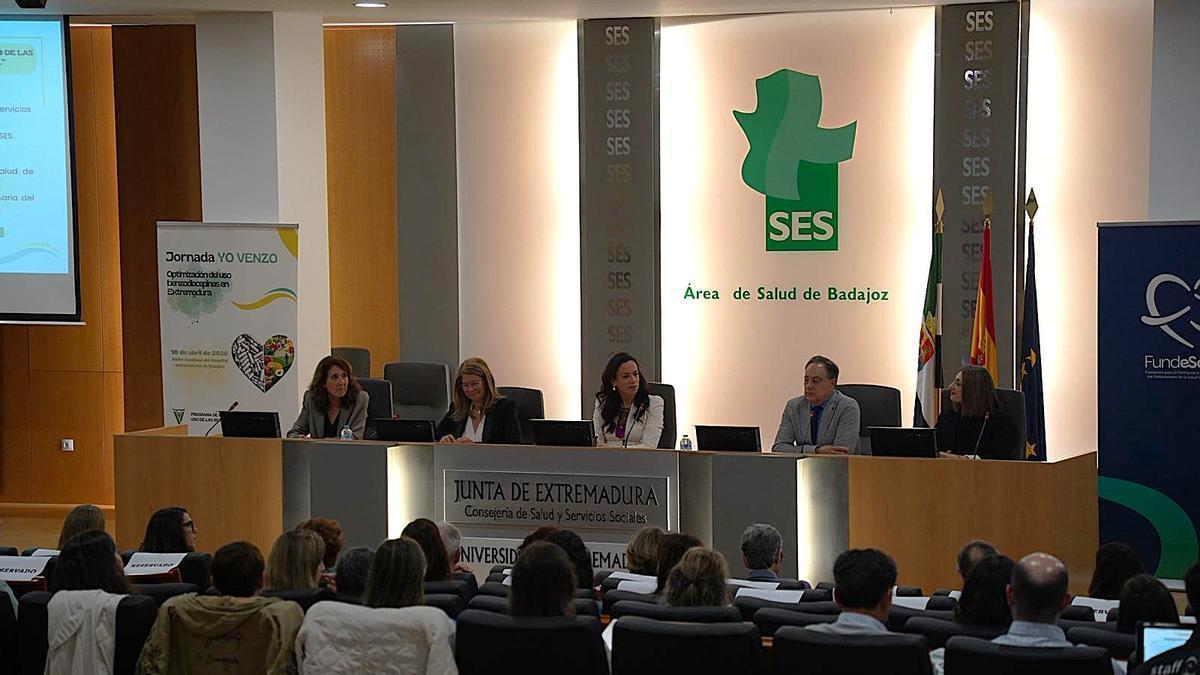 Responsables del SES y profesionales santiarios durante la jornada celebrada esta mañana en Badajoz.