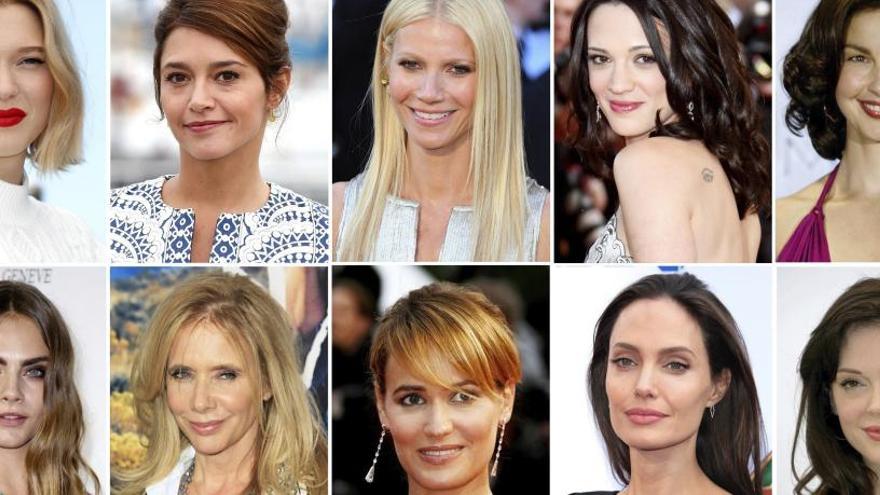 Combo fotográfico con Lea Seydoux, Emma de Caunes, Gwyneth Paltrow, Asia Argento, Ashley Judd, Cara Delevingne, Rosanna Arquette, Judith Godreche, Angelina Jolie y Rose McGowan.