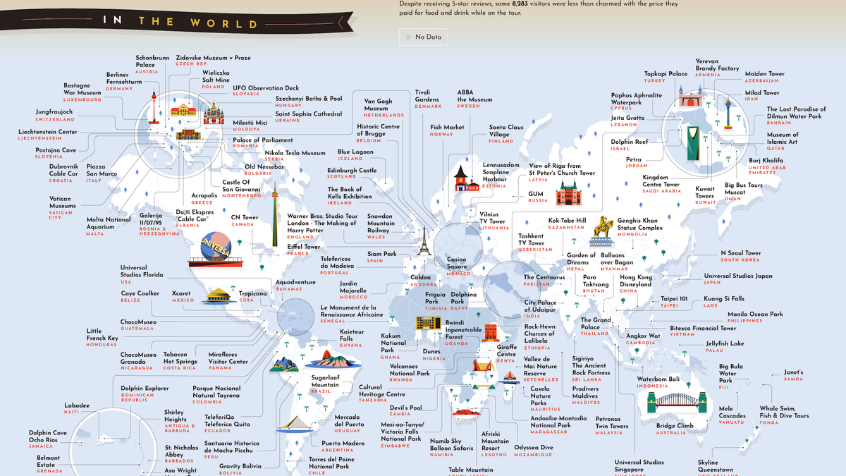 El mapa con las atracciones turísticas más sobrevaloradas del mundo