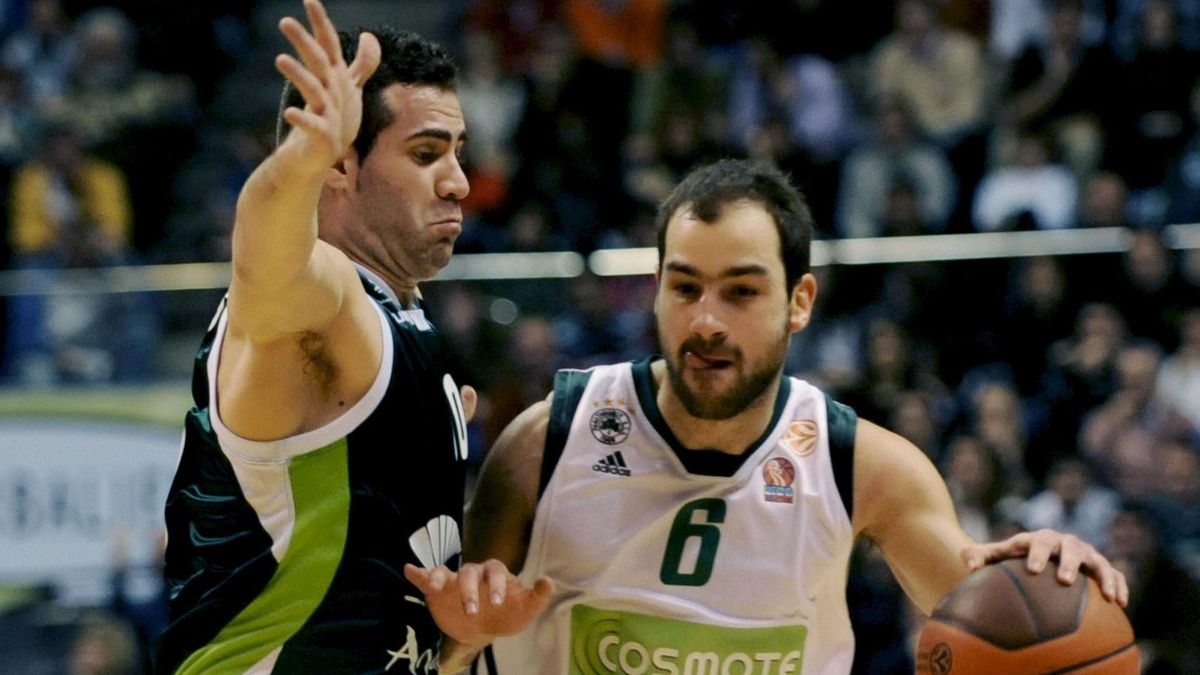 Spanoulis, defendido por Cabezas, en la etapa del griego en el Panathinaikos.