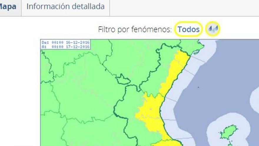 Aemet activa aviso amarillo por lluvias de hasta 60 litros por metro cuadrado en Castellón