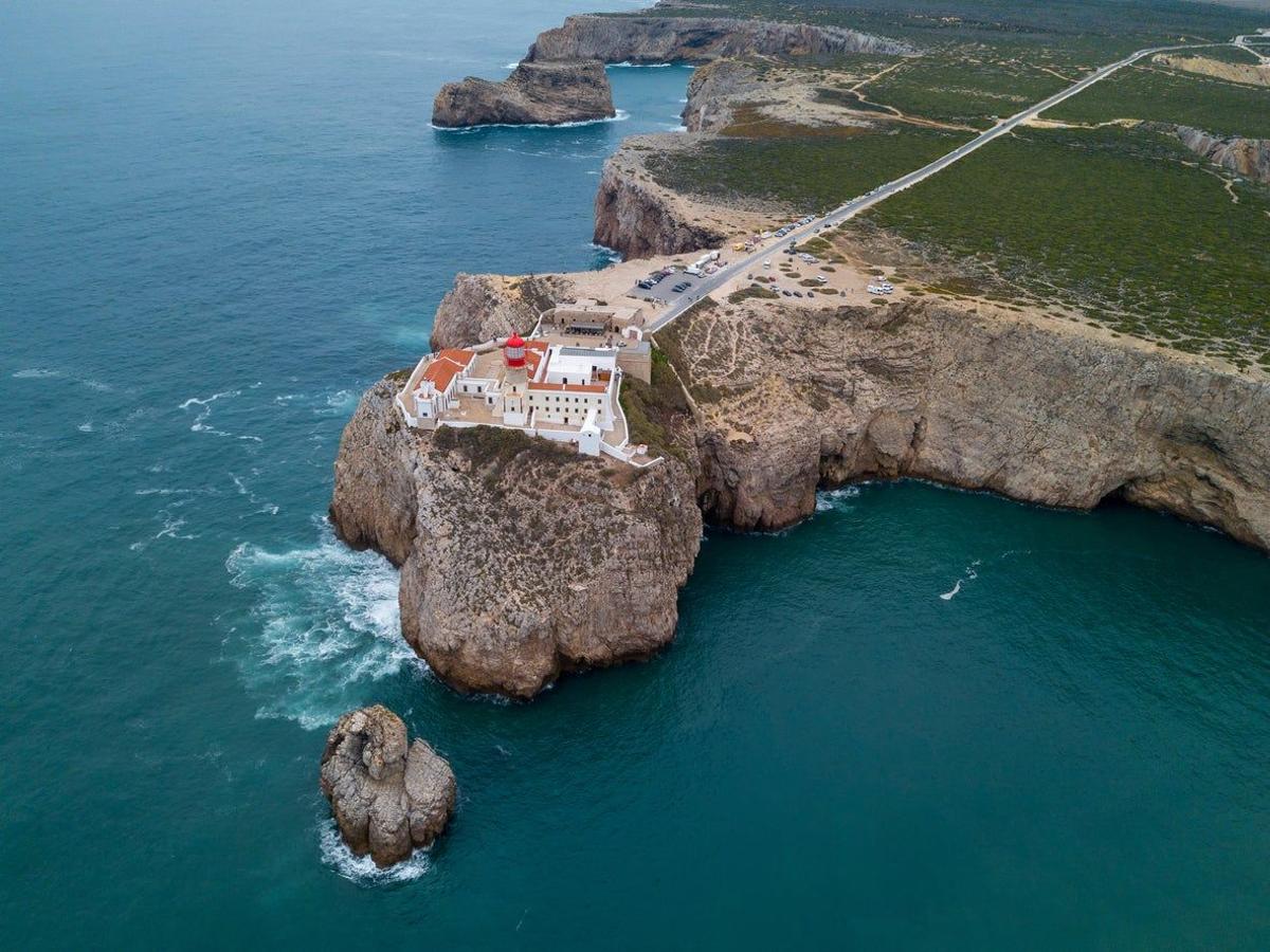 Vista aérea del Cabo de San Vicente y su faro