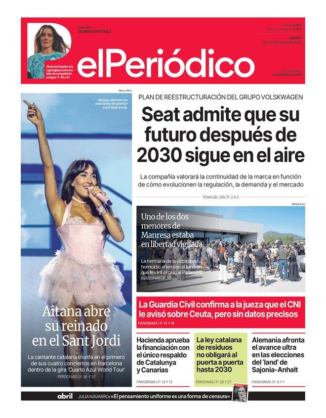 La portada de EL PERIÓDICO del 5 de septiembre de 2026