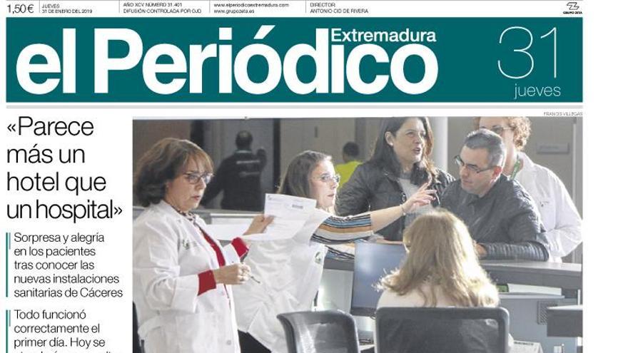 Esta es la portada de EL PERIÓDICO EXTREMADURA correspondiente al día 31 de enero del 2019