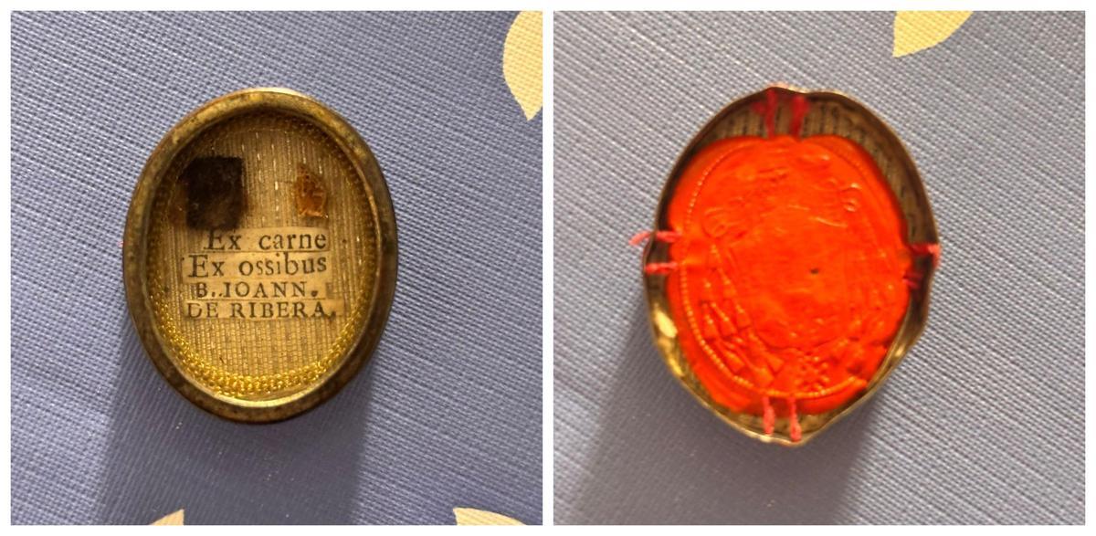 Detalle del camafeo con los restos del santo donado a las monjas carmelitas de Ontinyent.